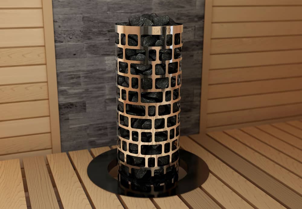 Электрическая каменка Sawo Tower Heater Round Aries AR13-75NB-P в интерьере