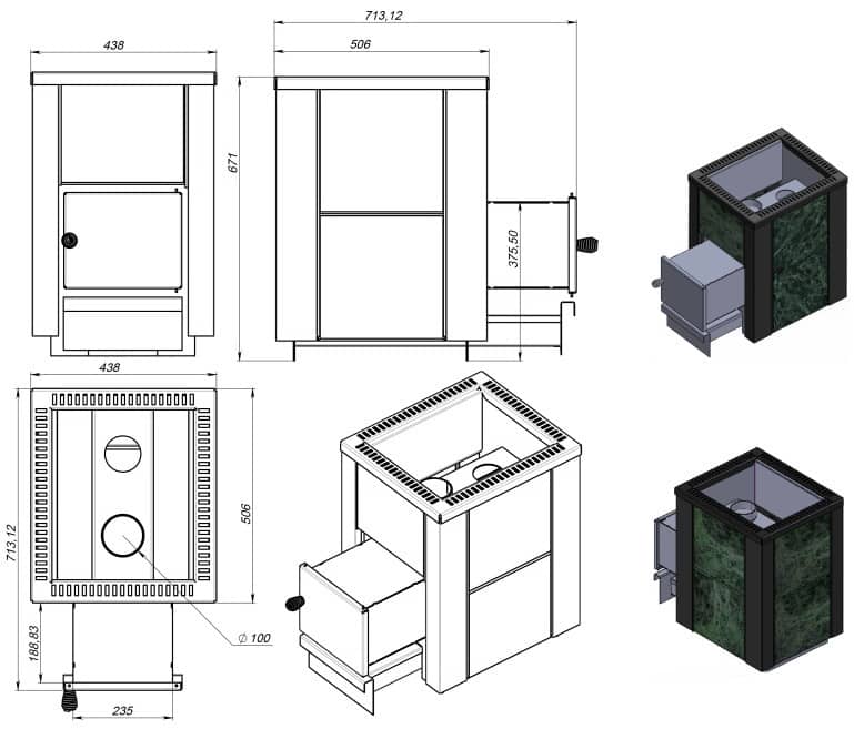Размеры печи для сауны ПАЛ KLE-12 S